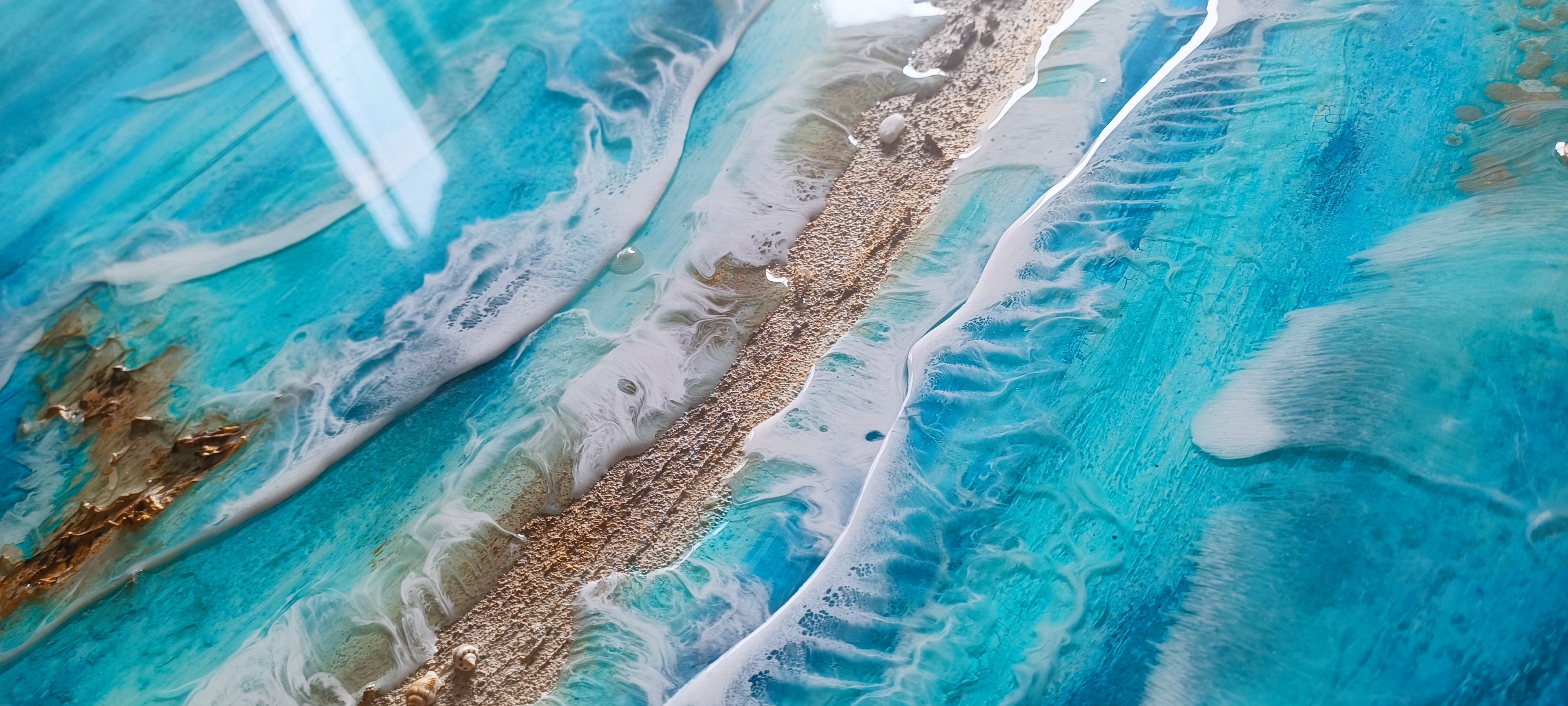 Quadri in Resin Art, spiaggia 3d , su pannello, varie misure. WAVES ART