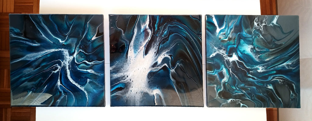 Trittico in acrilico e resina "Galaxies" 40x120 cm - Fluidartlab