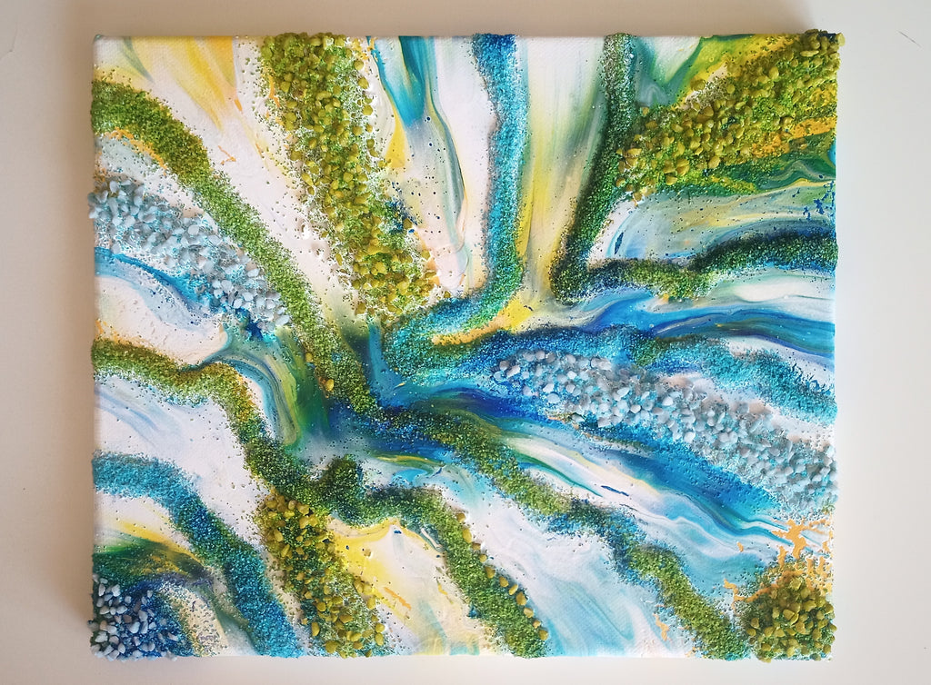 Quadro materico su tela "Colori nella sabbia" 25x30cm - Fluidartlab