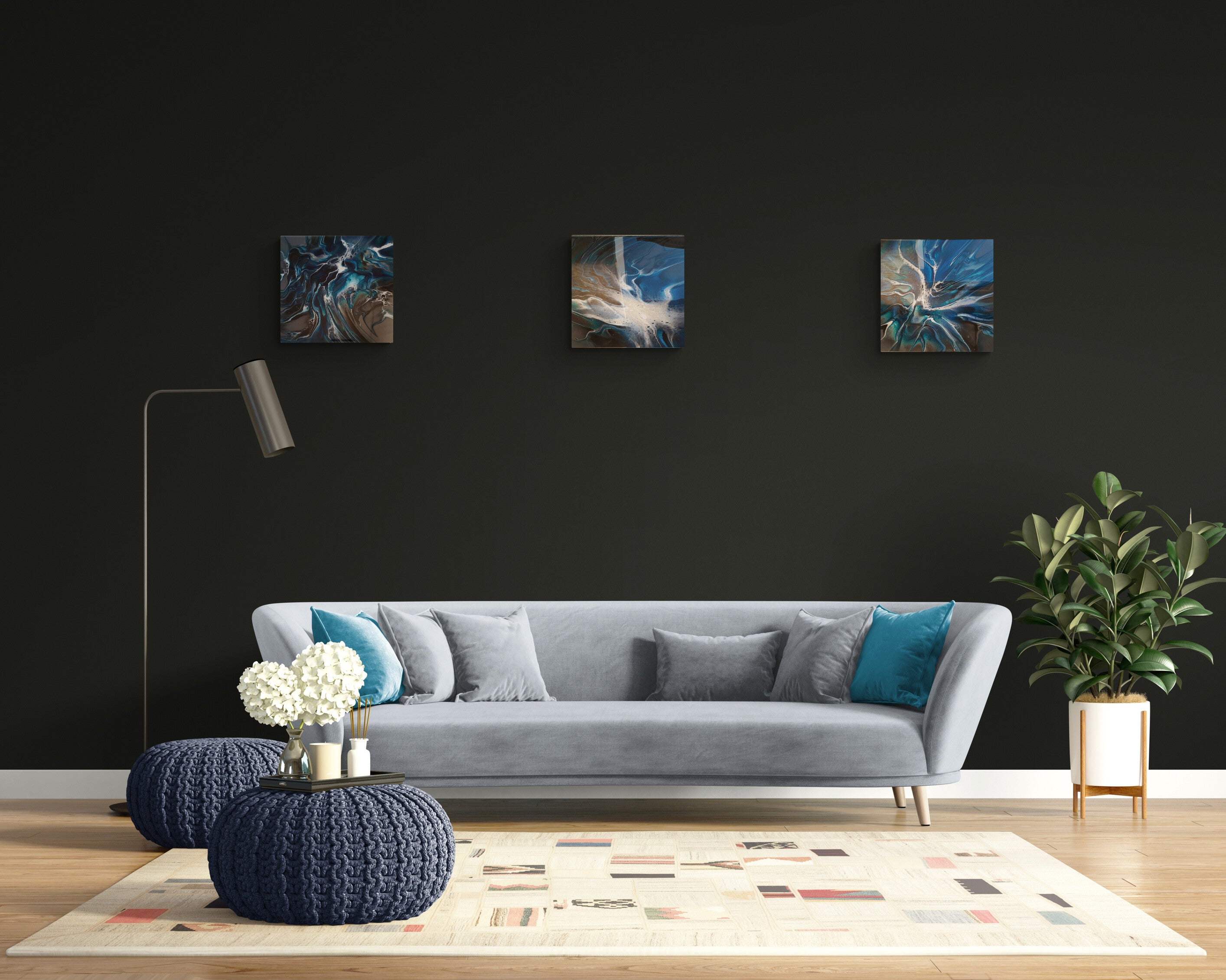 Trittico in acrilico e resina "Galaxies" 40x120 cm - Fluidartlab