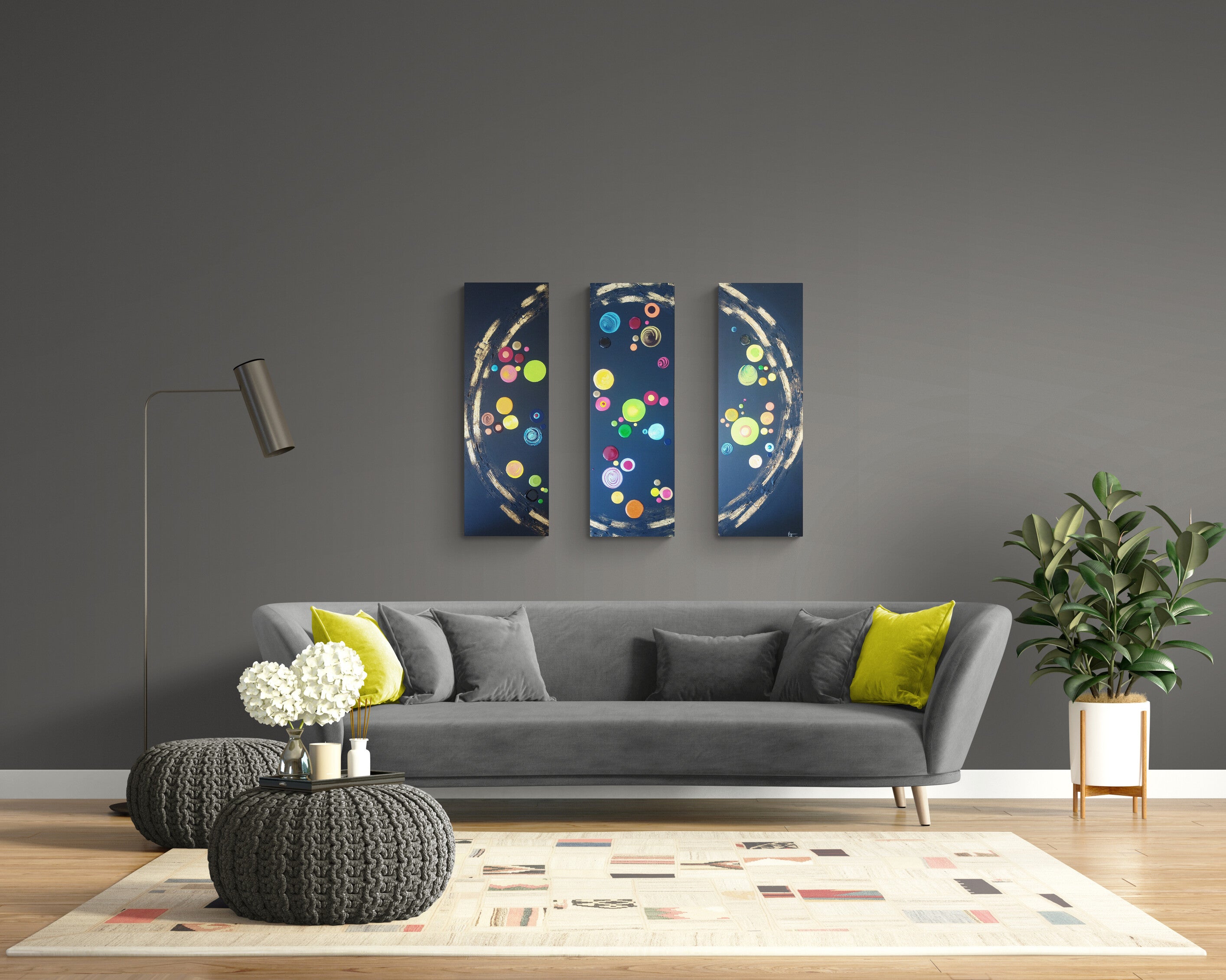 Trittico su tele 3D materico in acrilico e resina "Viva la Vida" 90x90cm - Fluidartlab